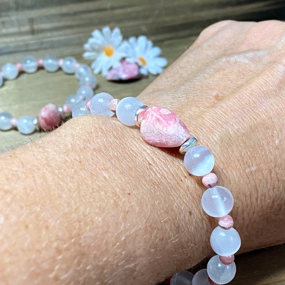 Selenite with Rhodochrosite Bracelet - Picture 3 of 5